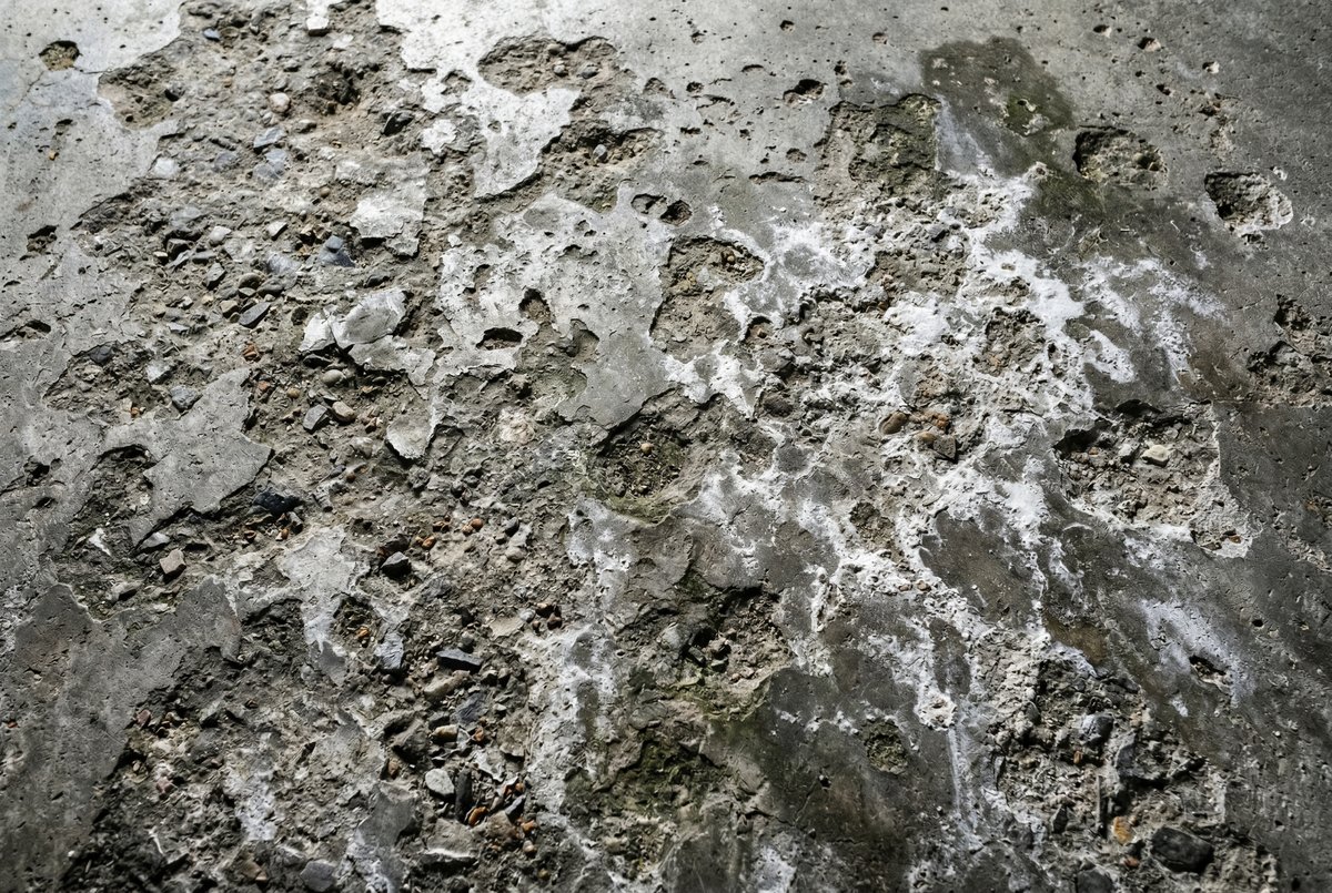 Pitted concrete with moisture damage before epoxy in Palm Bay FL