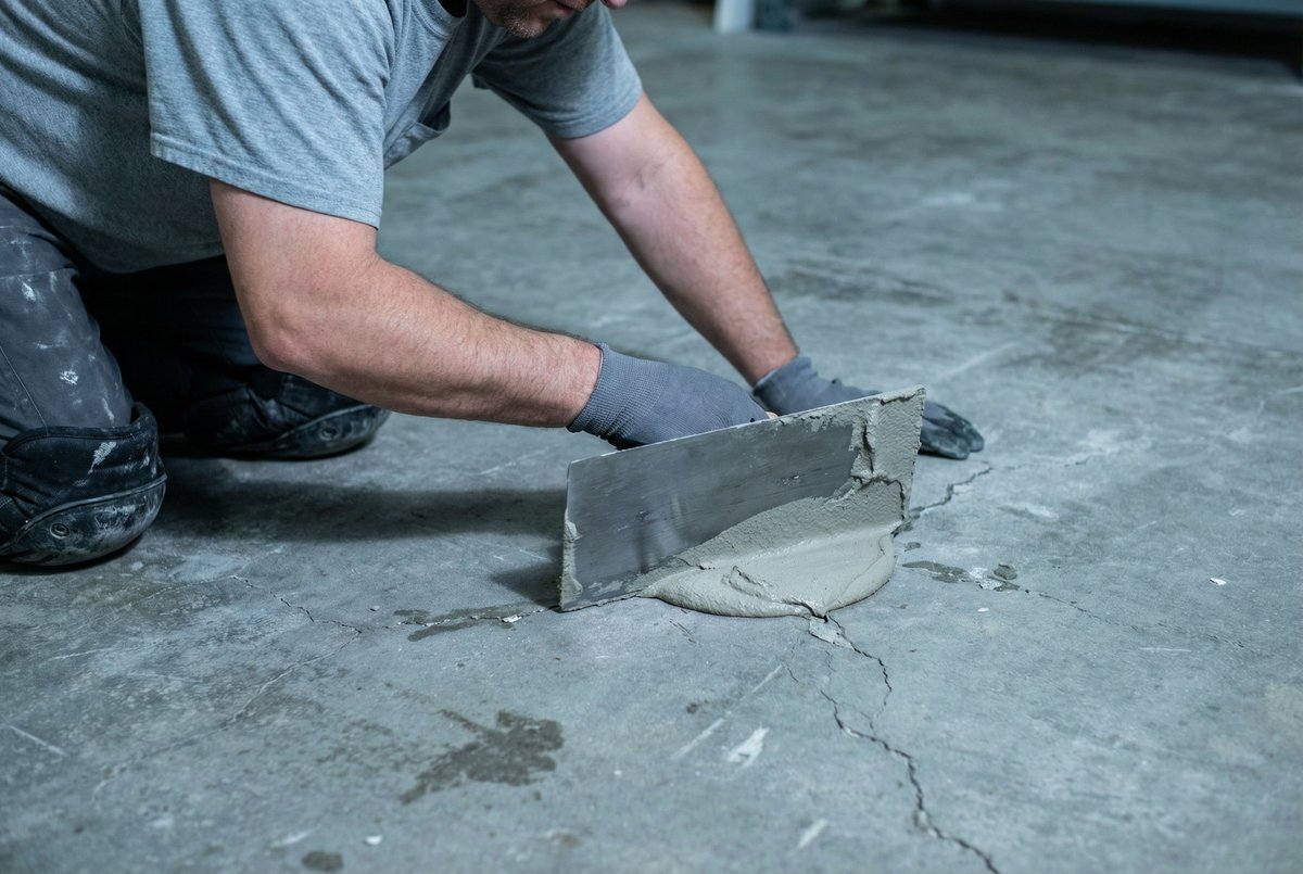 Concrete crack repair and primer application for epoxy flooring in Palm Bay
