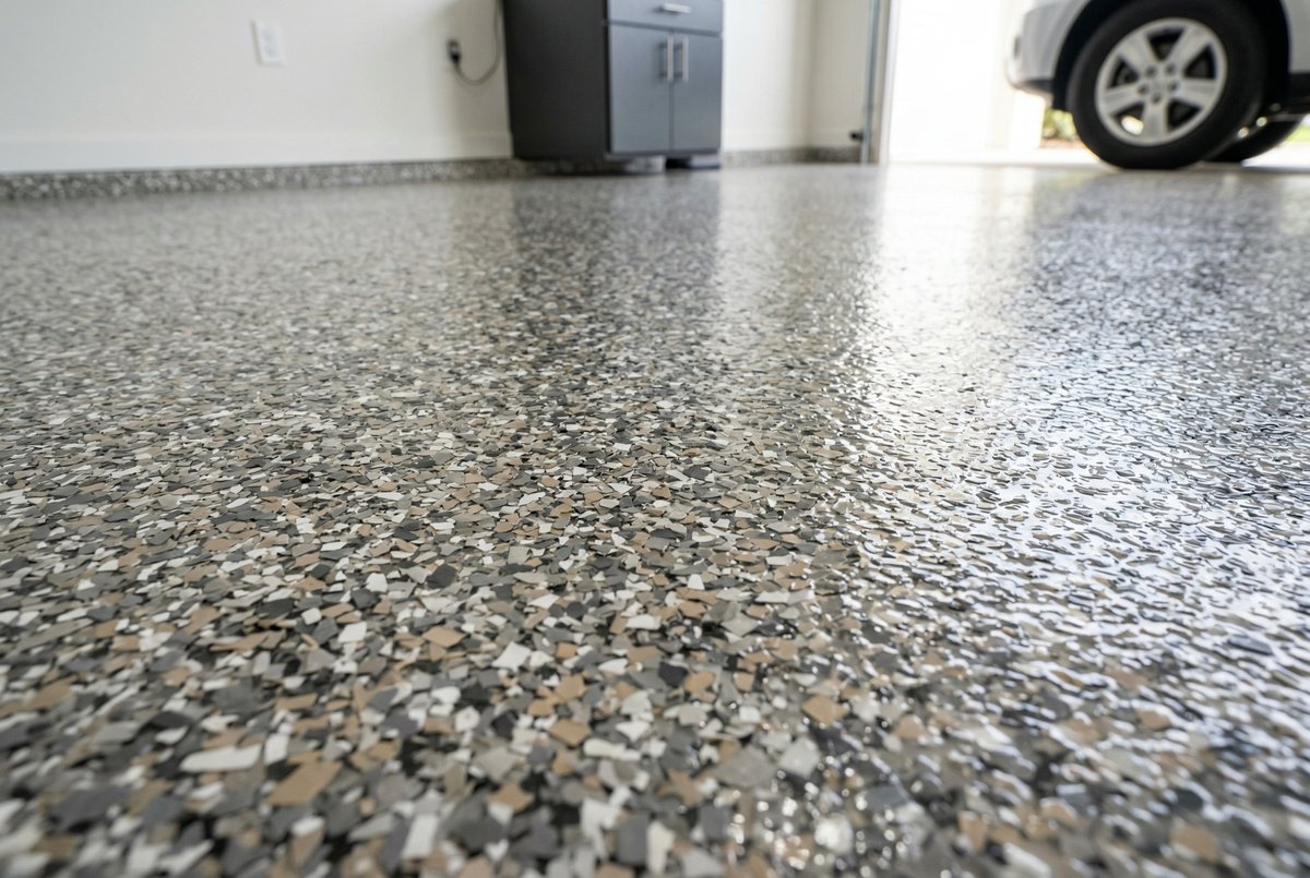Garage floor epoxy chip and flake coating in Palm Bay FL