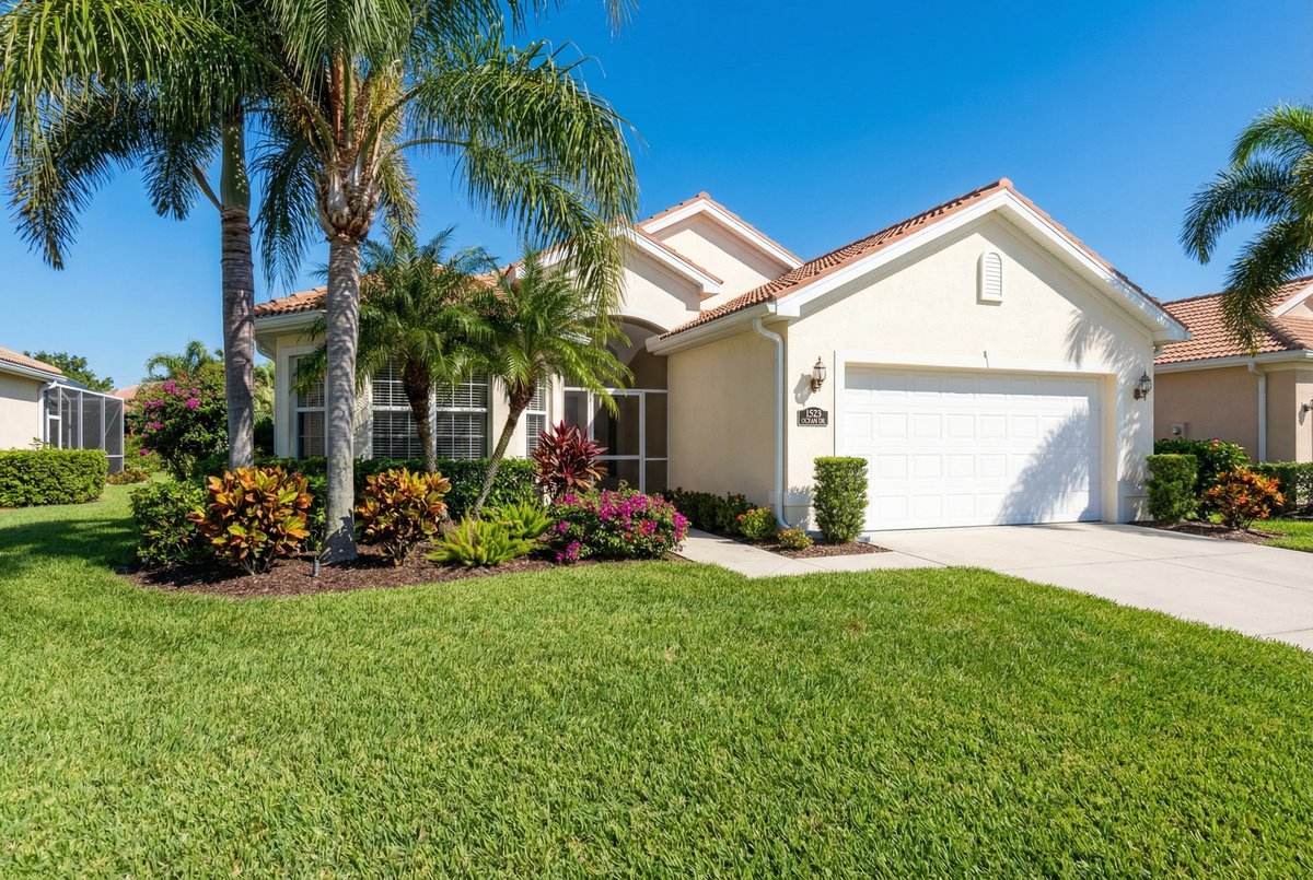 Palm Bay FL home exterior with professionally coated garage floor and driveway